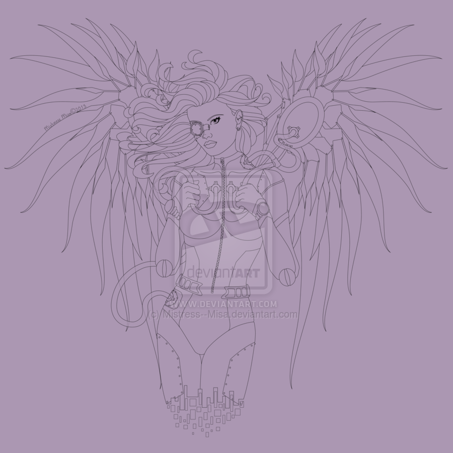 Sci-Fi Cyber Girl Lineart by Stormweaver-Arts