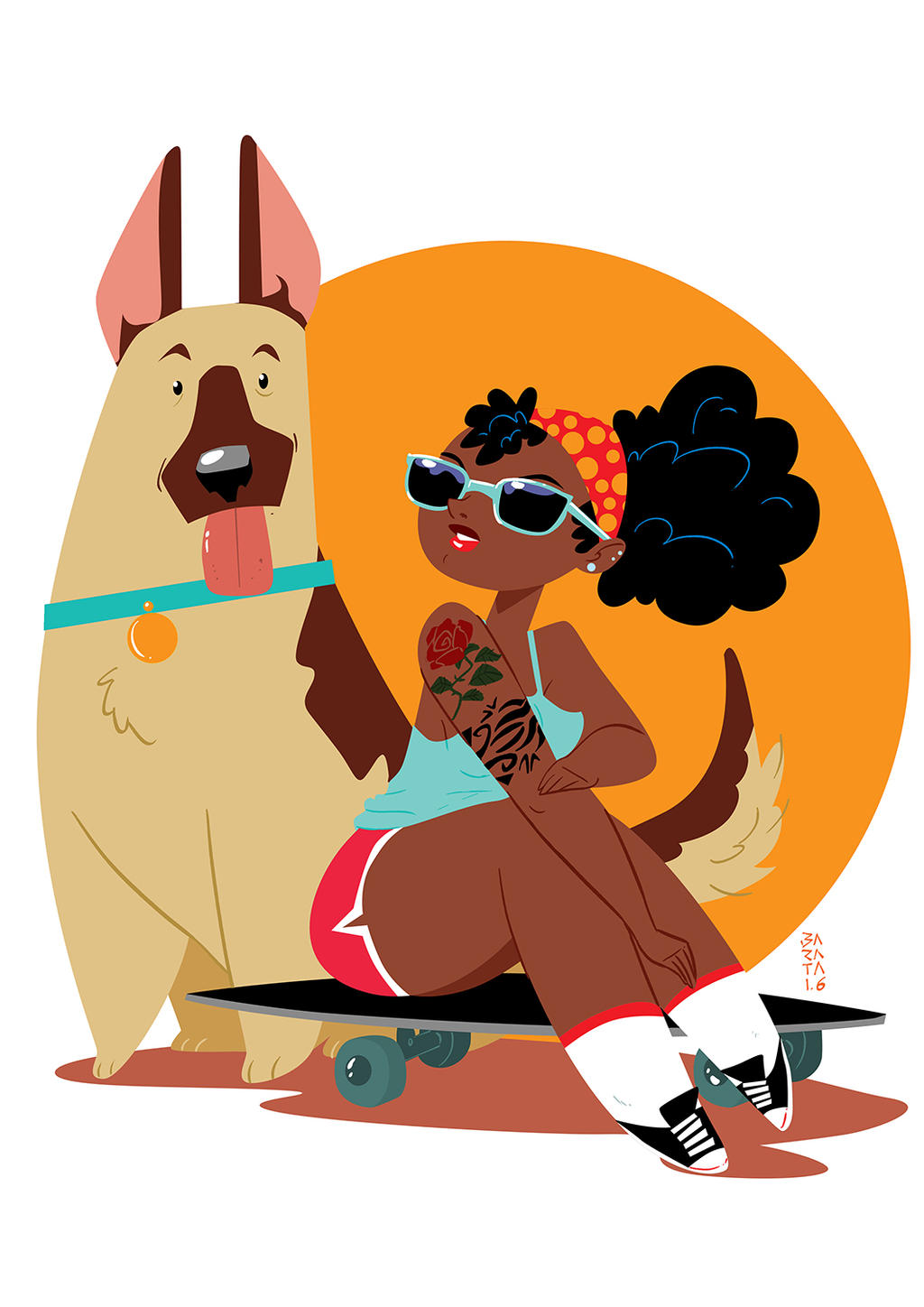 Skate girl and dog