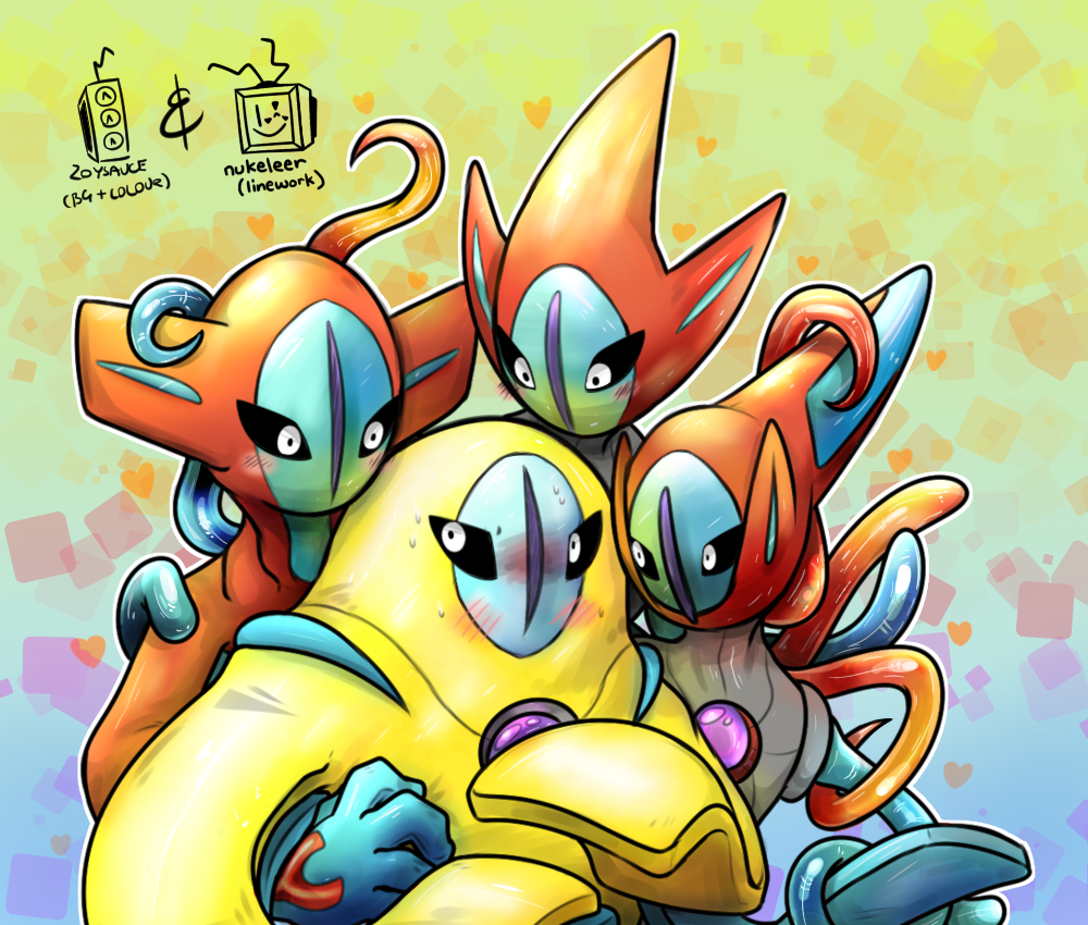 cute deoxys from pokemon anime illustration)), ((symmetrical