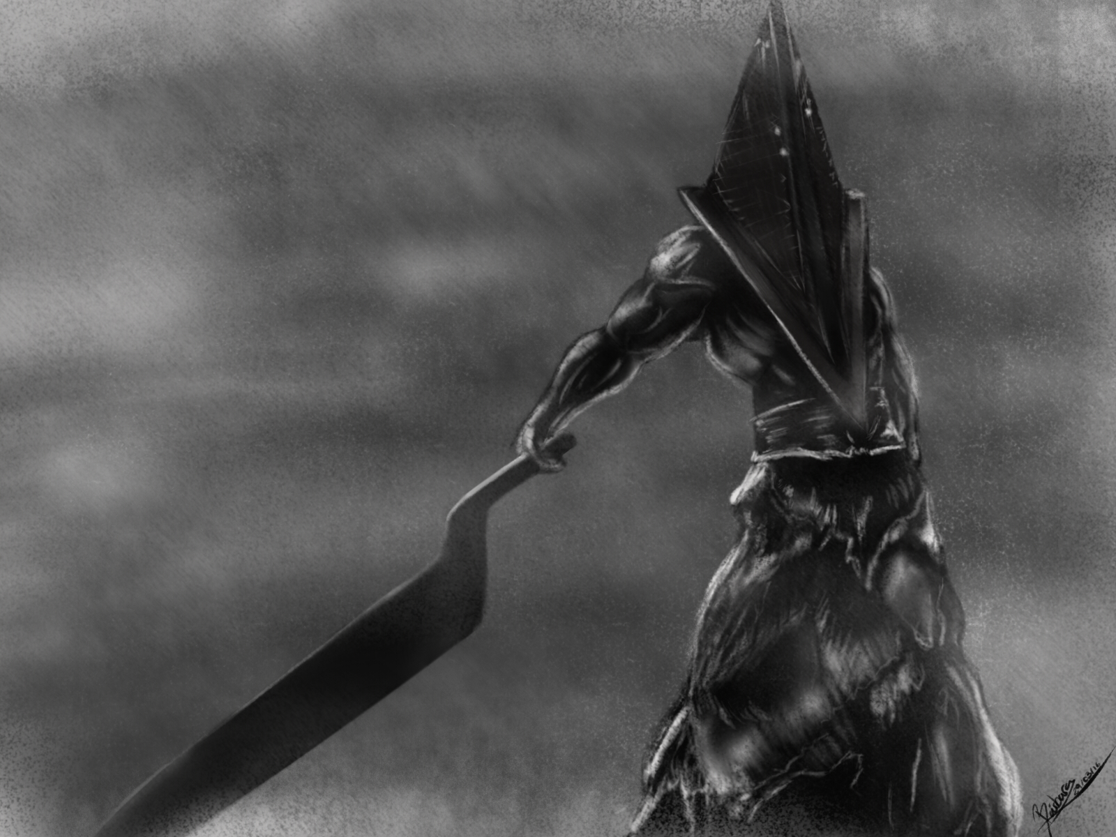 Pyramid Head! Black and white.