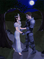 Moonlit Knight and Elf Maiden - Galahad Sir