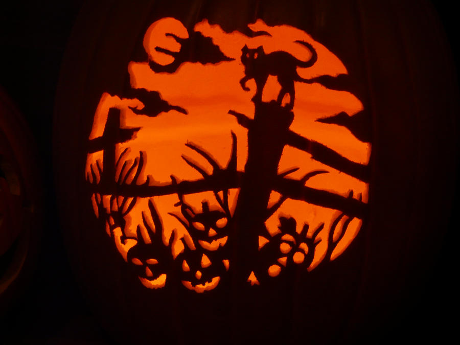 Halloween Scene on a pumpkin