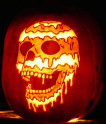 Skull  hand-carved on a real pumpkin