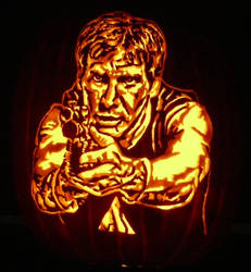 Han Solo hand-carved on a foam pumpkin