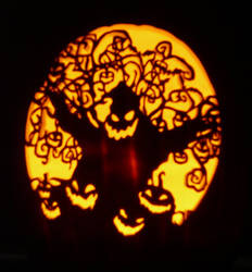 Oogie Boogie hand-carved on a foam pumpkin