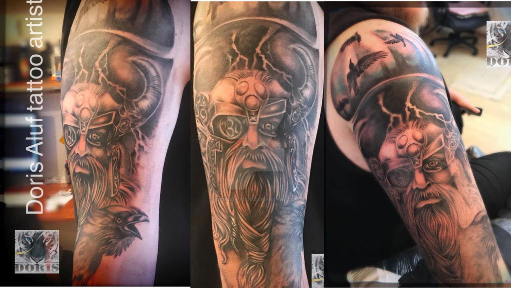 Odin viking with crows sleeve tattoo by doristattoo on DeviantArt