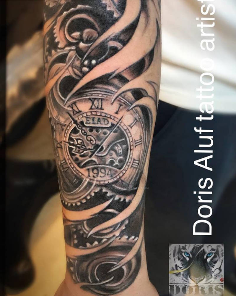 clock tattoo sleeve by doristattoo on DeviantArt