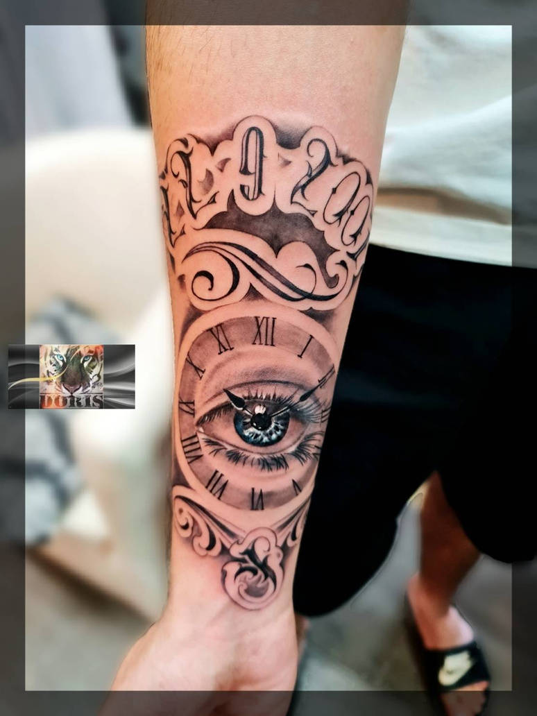 eye, clock tattoo arm by doristattoo on DeviantArt