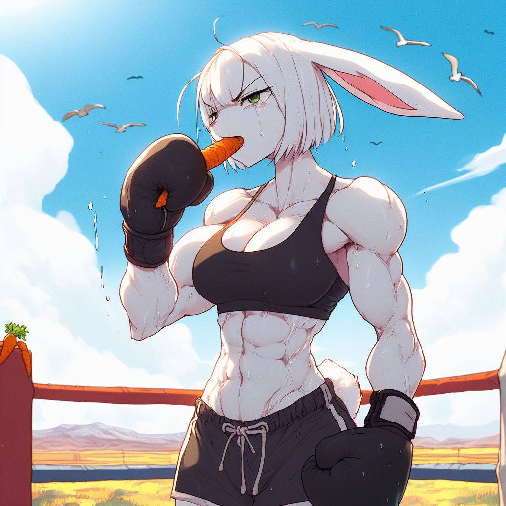 Anthro Rabbit Boxer BIC 87 - Anthro female boxing rabbit snack break by BoxArtFan on DeviantArt