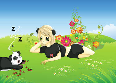 Panda in Spring Flowers