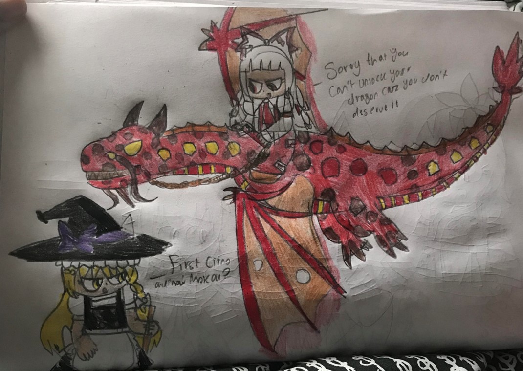 Mokou with her Elemental fire dragon