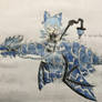 Cirno riding on her elemental lightning dragon