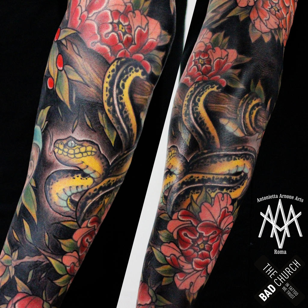 Snake full sleeve tattoo by AntoniettaArnoneArts on DeviantArt