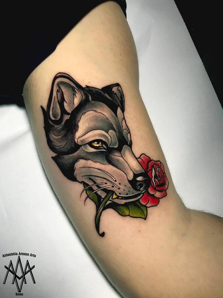 Neo traditional wolf tattoo by AntoniettaArnoneArts on DeviantArt