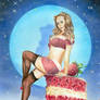 Pin up. Girl on the cake.