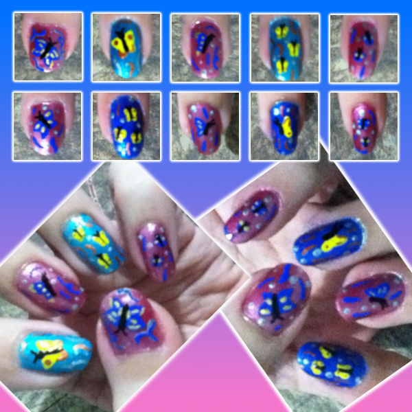 Butterfly Nail Art Manicure by MikariStar