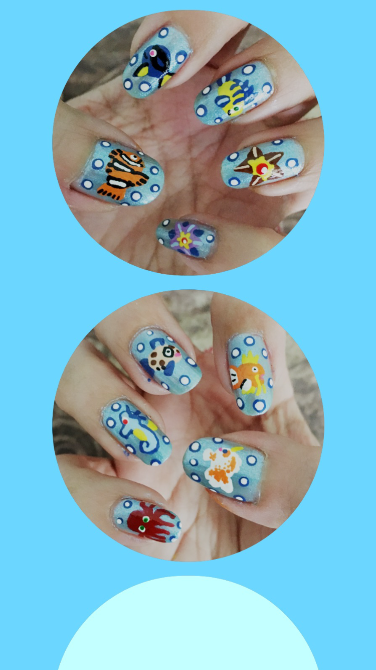 Disney and Pokemon Sea Creatures Manicure