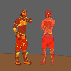 Vakama and Tahu in Gerudo Outfits