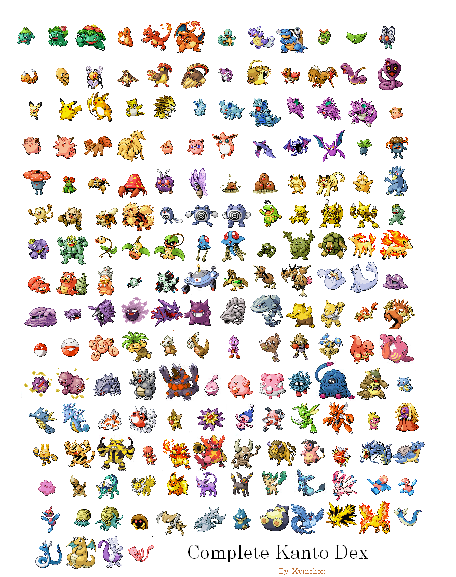 Complete Kanto pokedex by xvinchox12 on DeviantArt