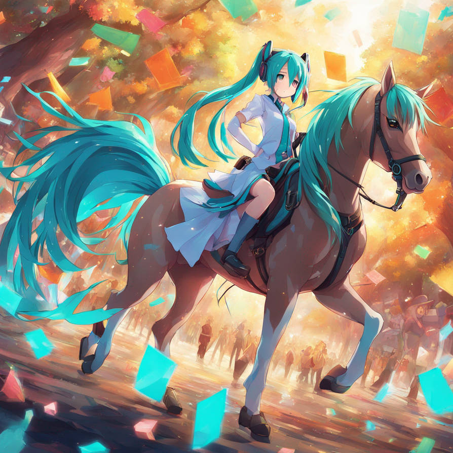 Miku Riding Dih Hatsune Miku, four legs, multiple legs, horse by idleman451 on DeviantArt
