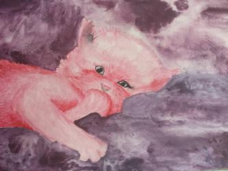 Pink kitty cat in Watercolor