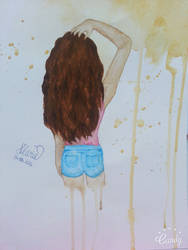 Long haired brunette in Watercolor