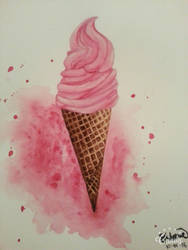 Pink Ice Cream in watercolor