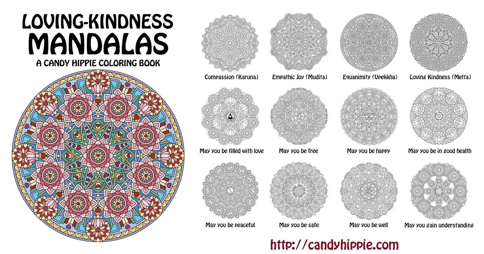 LovingKindness Mandalas printable coloring book by candyhippie on