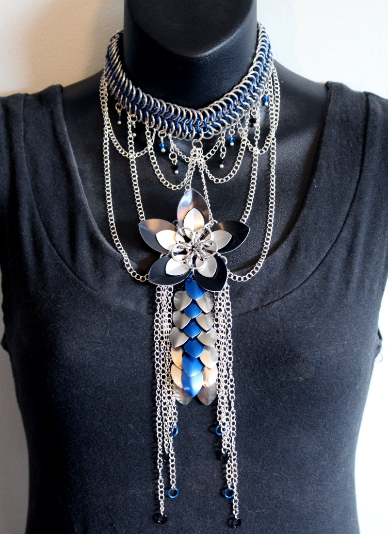 Blue, Black, and Silver Falling Star Necklace