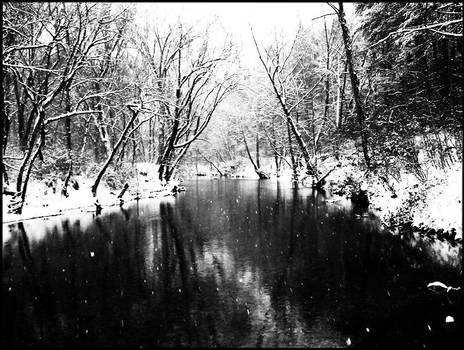 Snow and creek.
