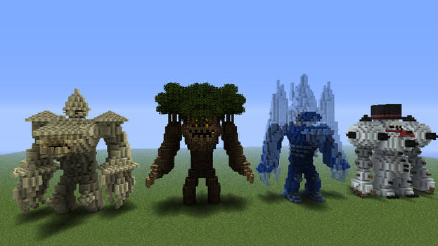 sandstone,wood,ice, and snowman golems