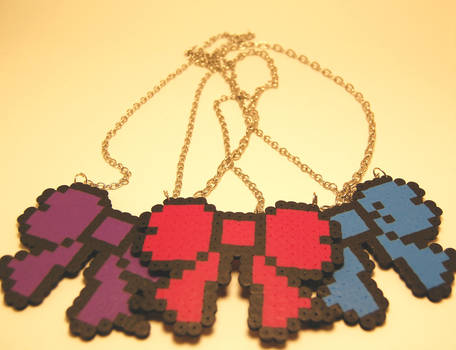 Pixel art bow necklaces