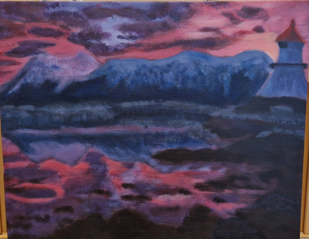 Pink and purple landscape painting