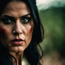 Bloody Warrior Woman, Green Eyes, Black Hair, apoc