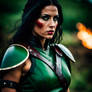 Bloody Warrior Woman, Green Eyes, Black Hair, apoc