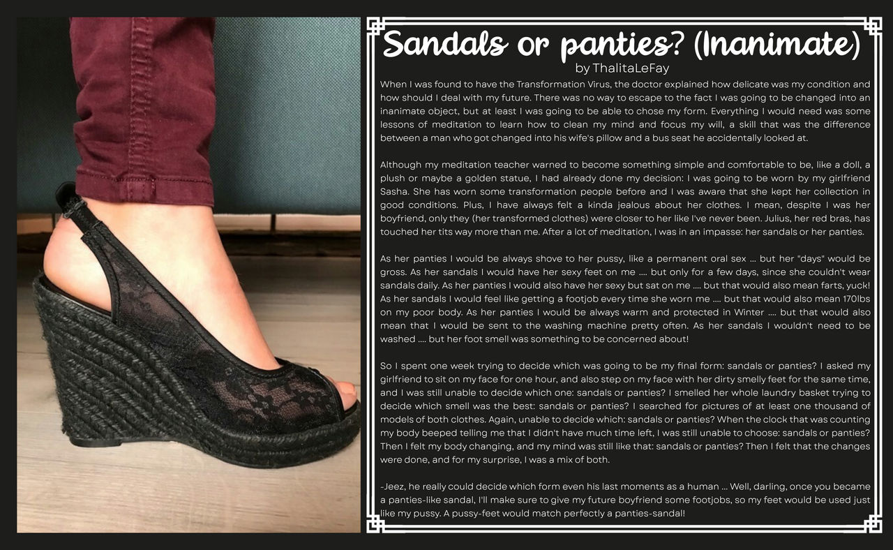 Sandals or panties? - Inanimate TF Caption by ThalitaLeFay on DeviantArt