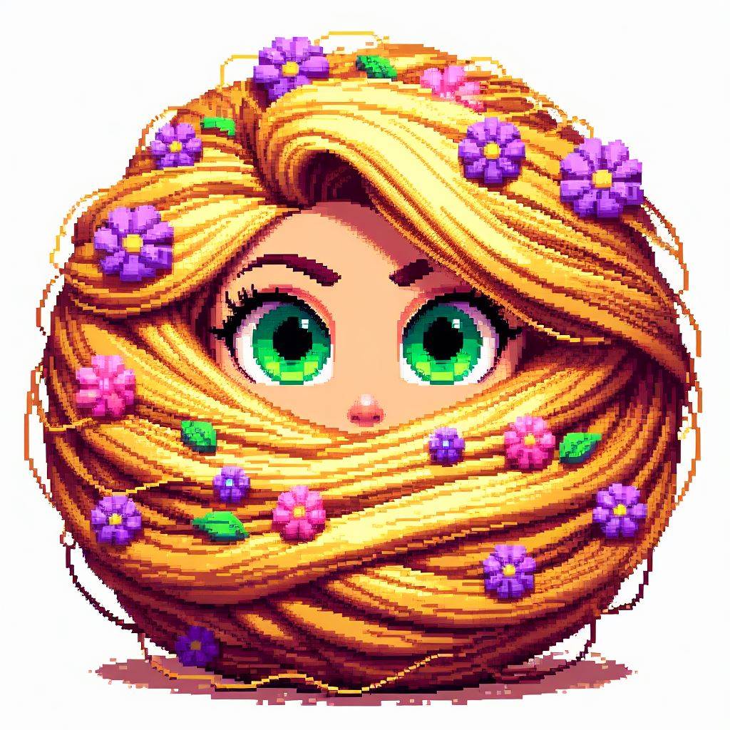 Tangled Pixels AI Pixel Hair Ball Rapunzel with flowers by Bing by Mega-PoNEO on ...