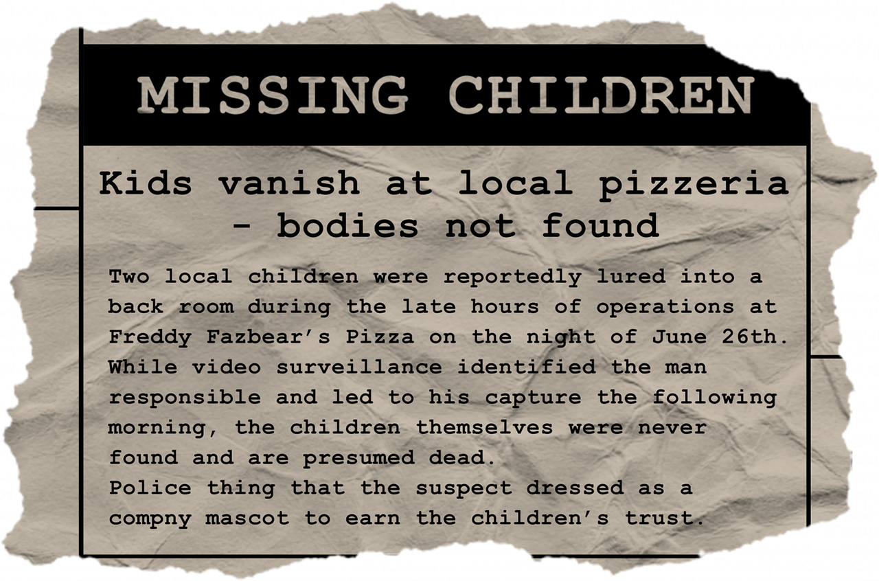 FNaF | Kids Vanish at Local Pizzeria. by UnderScoreYT on DeviantArt