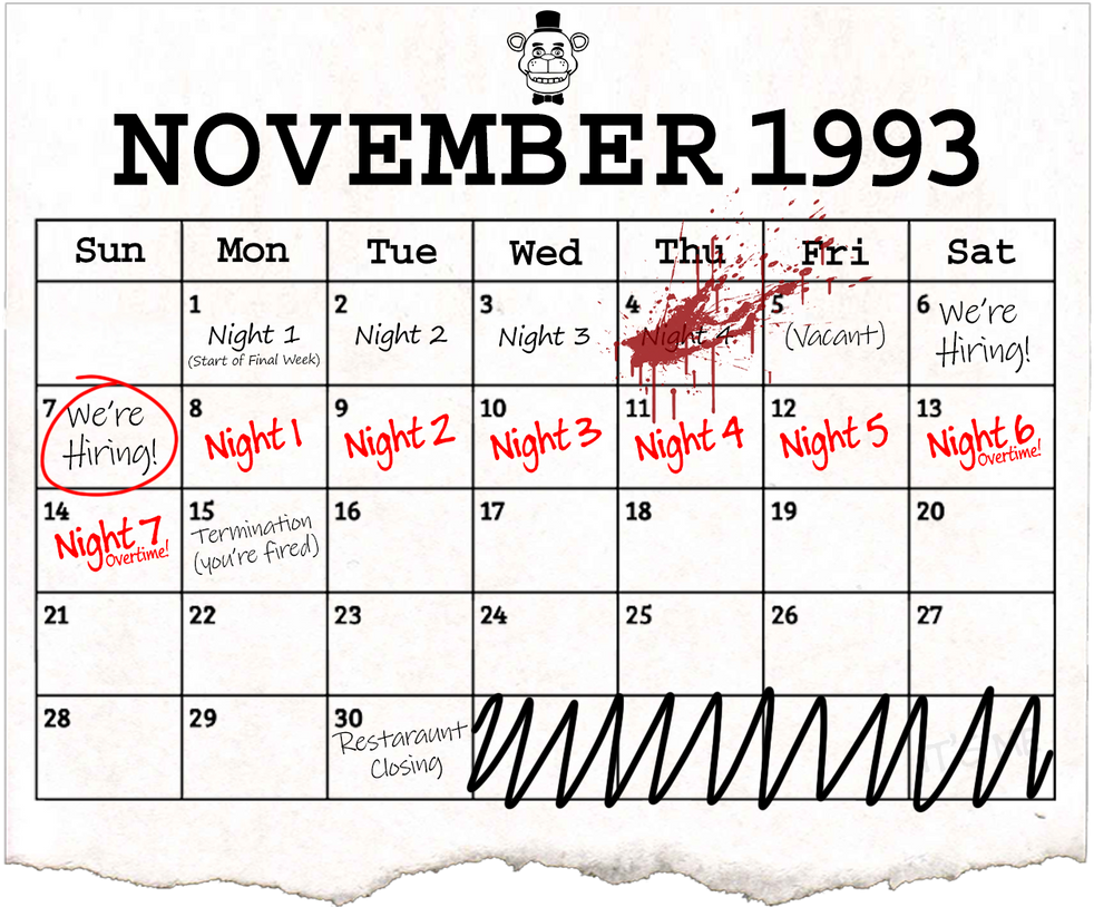 FNaF November 1993 Calendar by UnderScoreYT on DeviantArt FNaF November 1993 Calendar by UnderScoreYT on DeviantArt