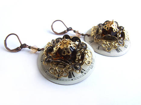 Steampunk earrings with watch face