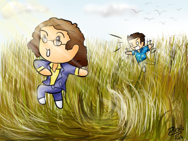 Running through grass field