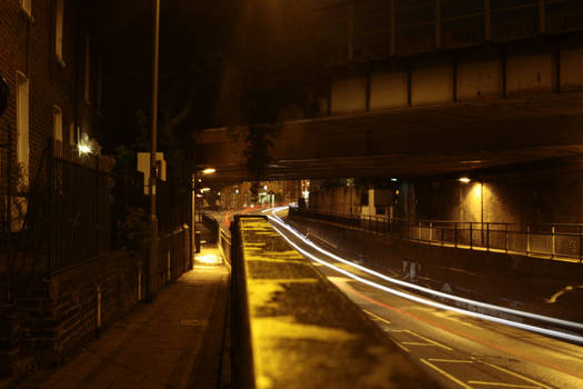 long exposure light under the bridge