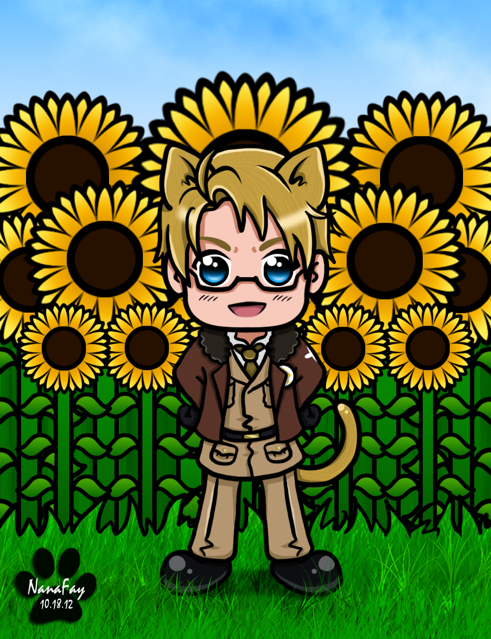 Hetalia: kitty!Alfred with Sunflowers