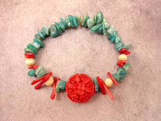 Seafoam Stone and Red Coral Bracelet