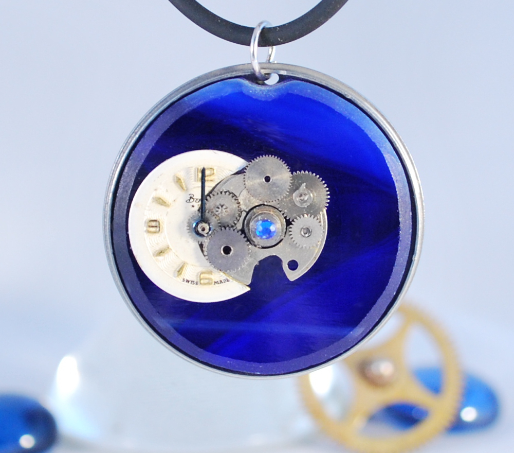 'Midnight' - Handcrafted Steampunk Glass Pendant