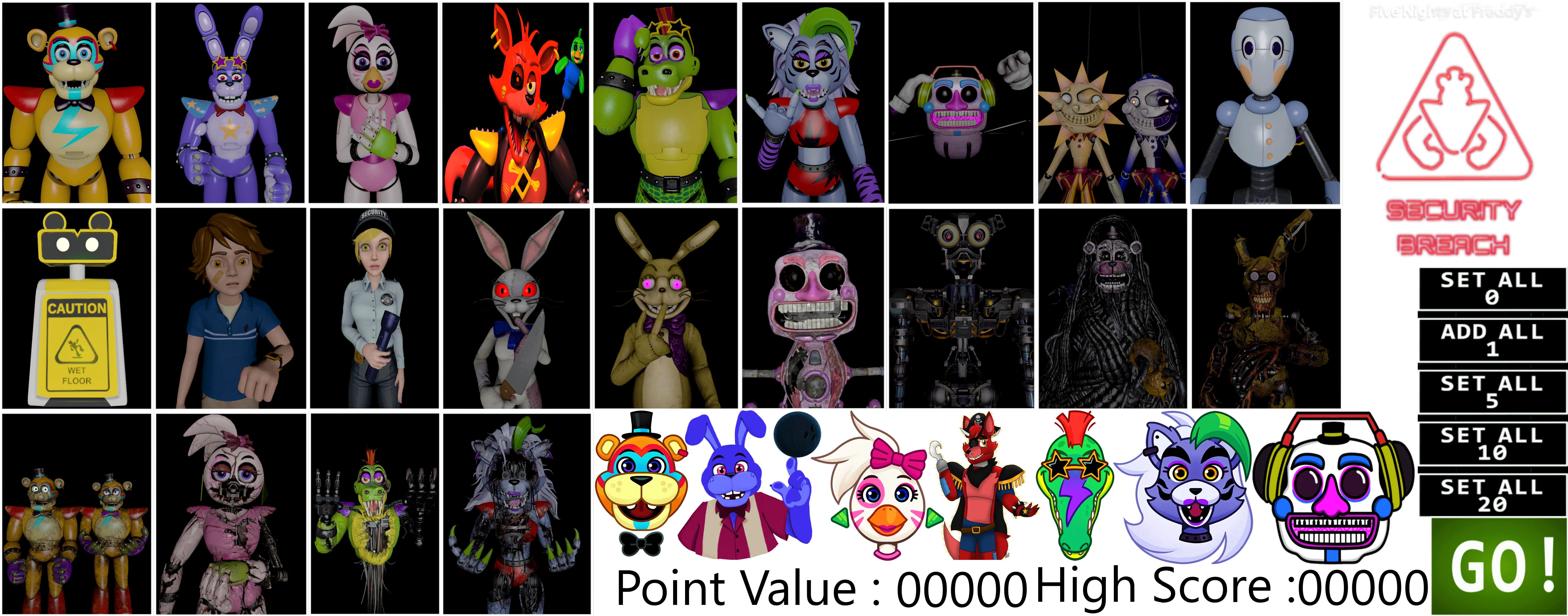 FNAF: Security Breach - All Character Models Showcase (Unused