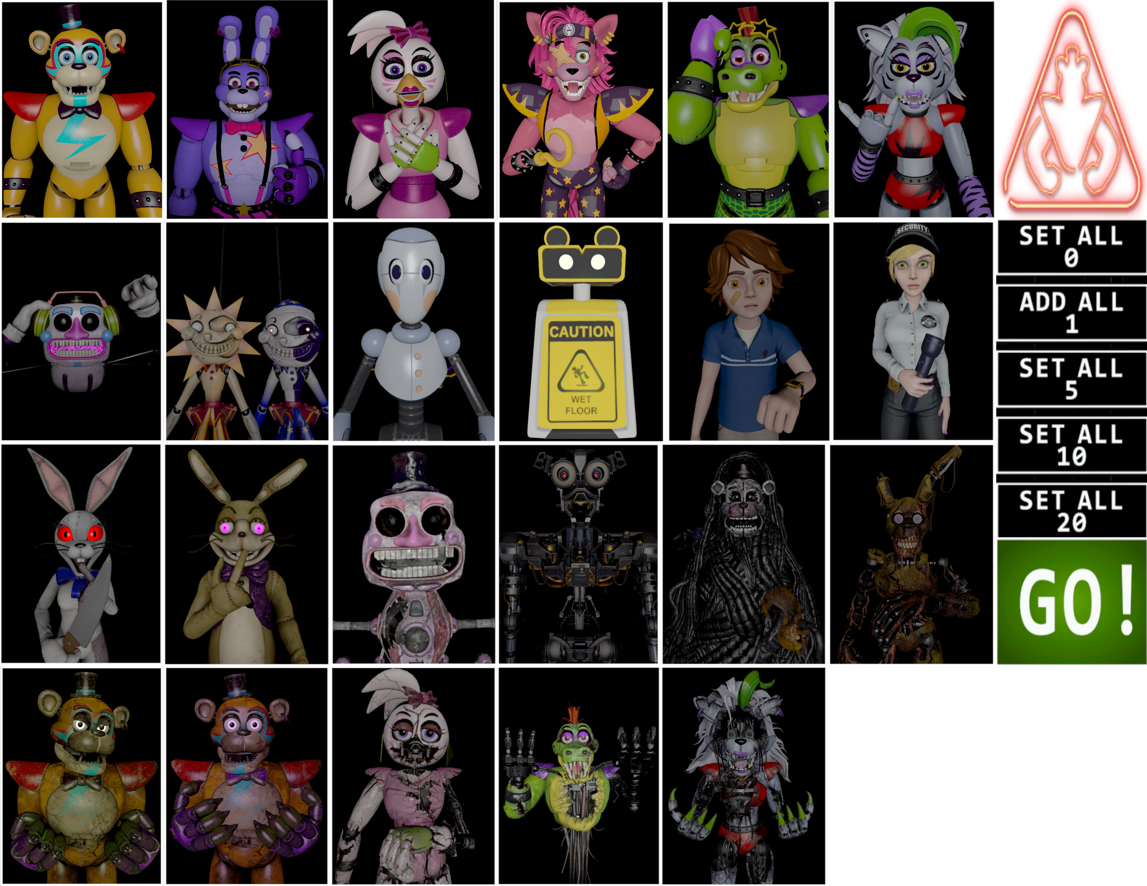 FNAF: Security Breach - All Character Models Showcase (Unused Gallery) 