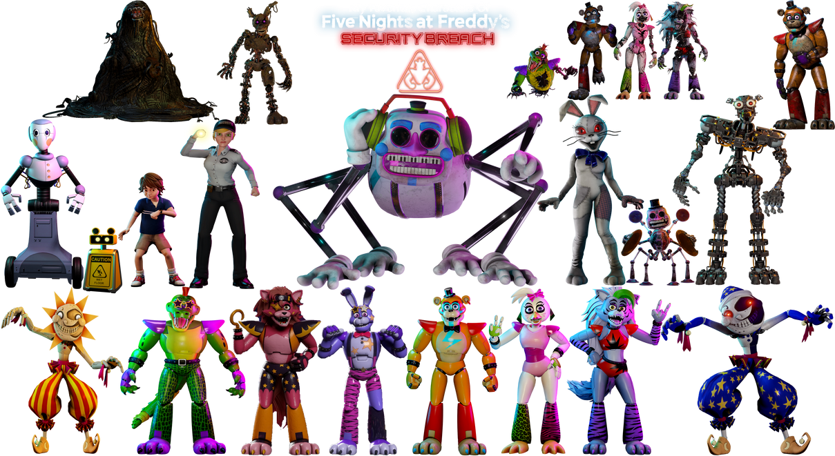 All Security Breach Characters art FNAF SB by chesterssunglasses