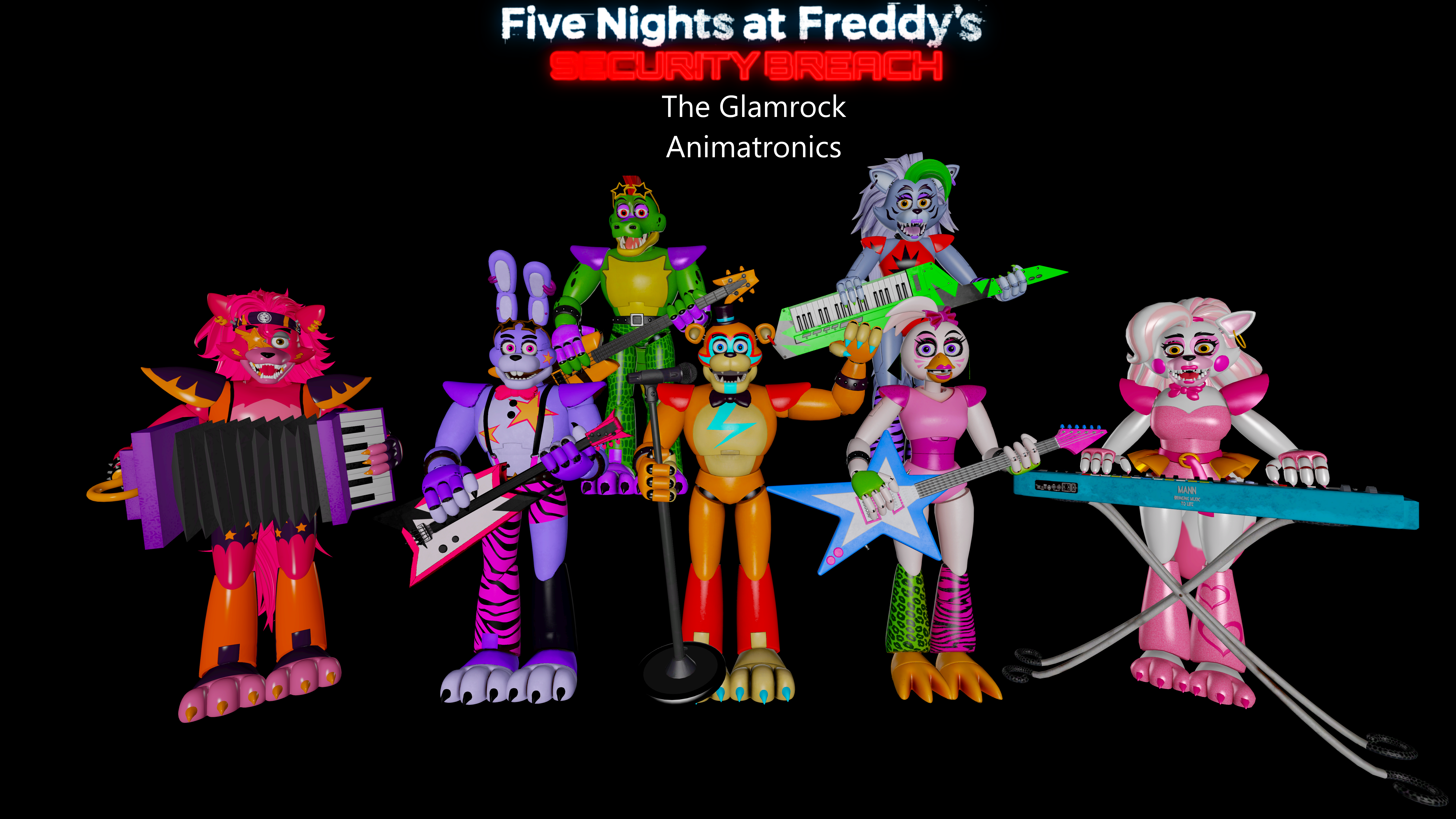 todos OS ANIMATRONICS do FIVE NIGHTS AT FREDDY'S SECURITY BREACH 