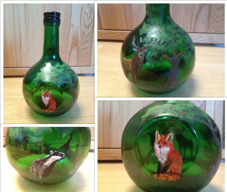 Forest in a bottle - acrylic on glass